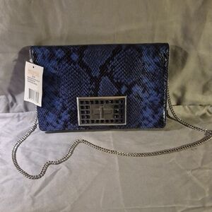 Michele Midnight Blue Snake Print Clutch